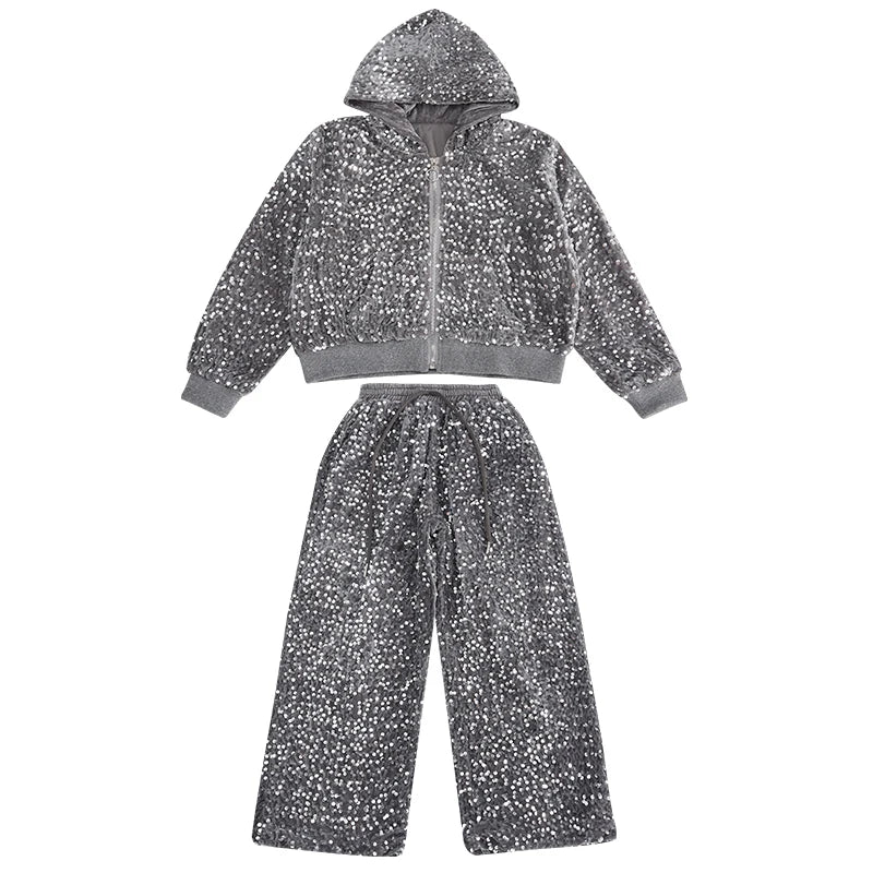 girls clothes sets Sequin Zipper Tracksuit