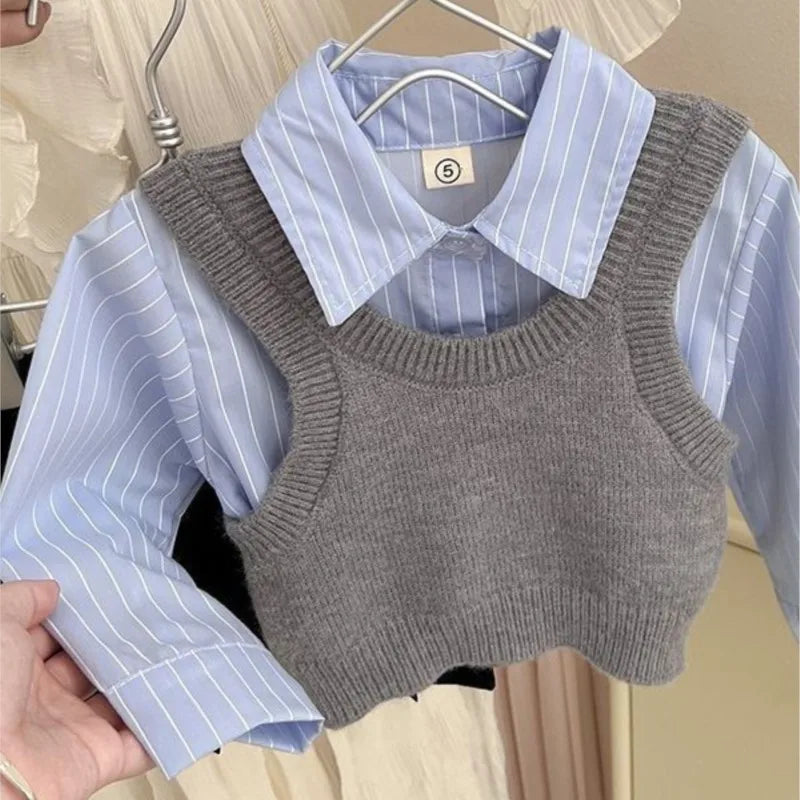 Clothes Set Shirt Vest Pleated Skirt Infant Toddler