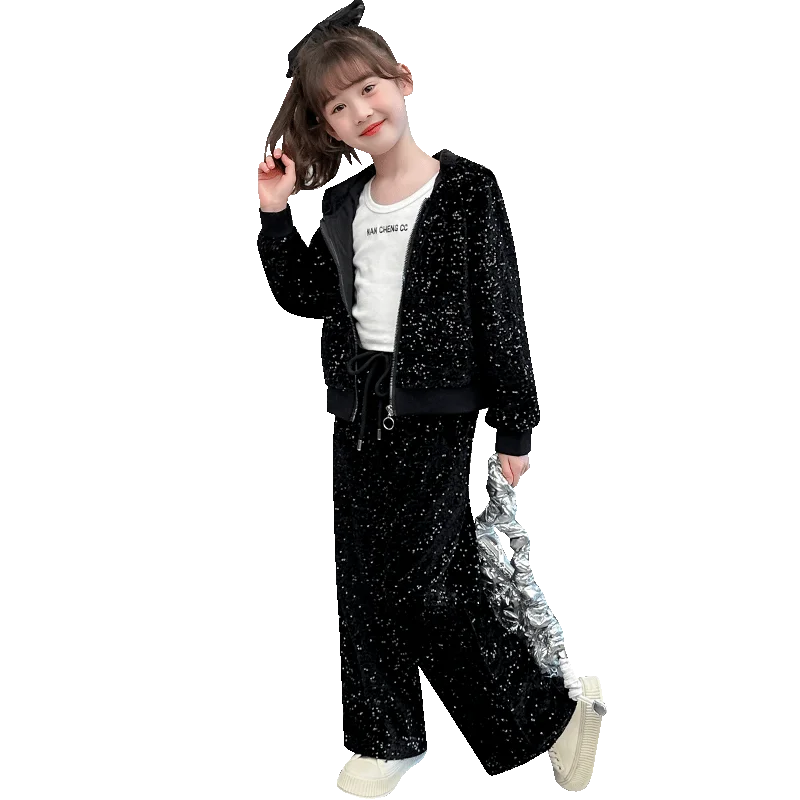 girls clothes sets Sequin Zipper Tracksuit